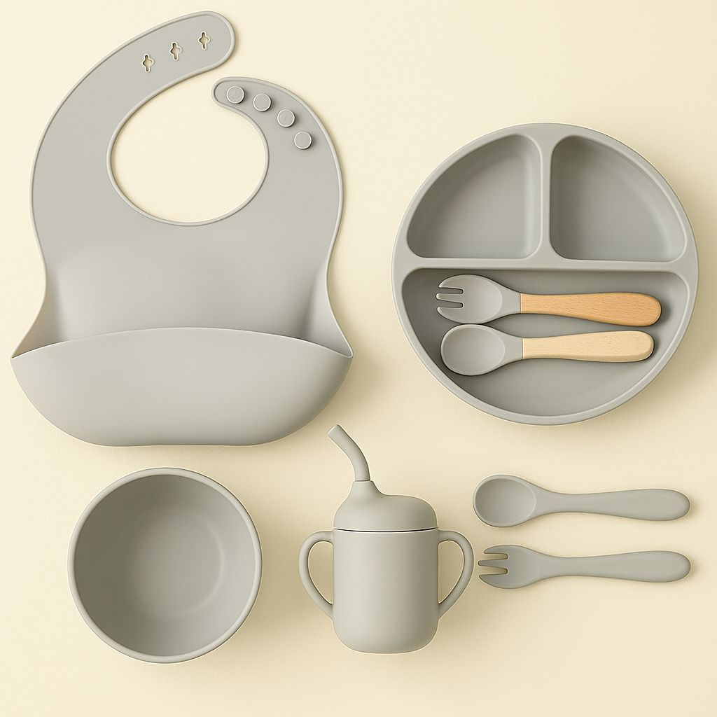 Silicone Baby Feeding Set – 5-Piece Beige | BPA-Free | Microwave Safe