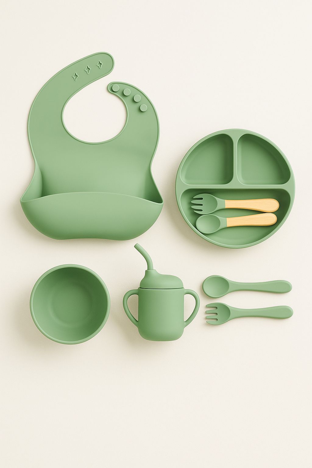 Silicone Baby Feeding Set – 5-Piece Beige | BPA-Free | Microwave Safe