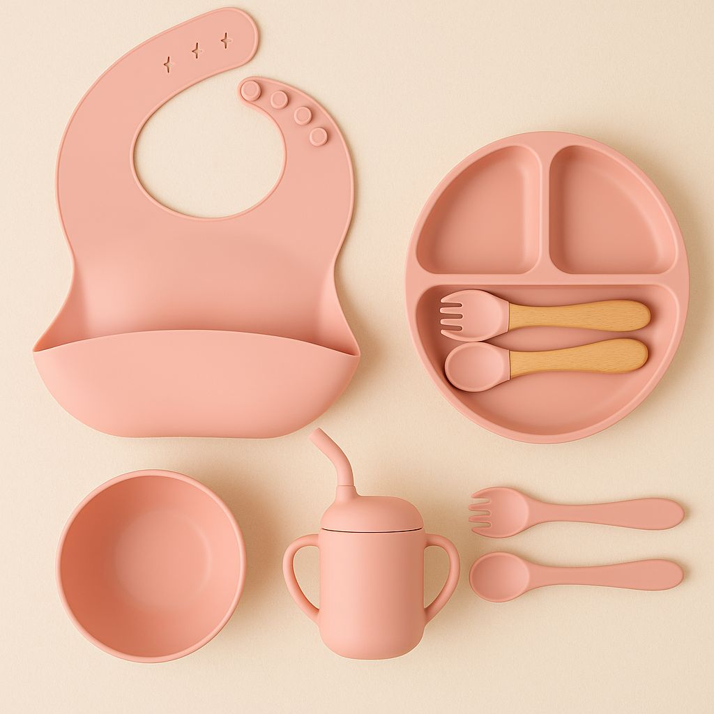 Silicone Baby Feeding Set – 5-Piece Beige | BPA-Free | Microwave Safe