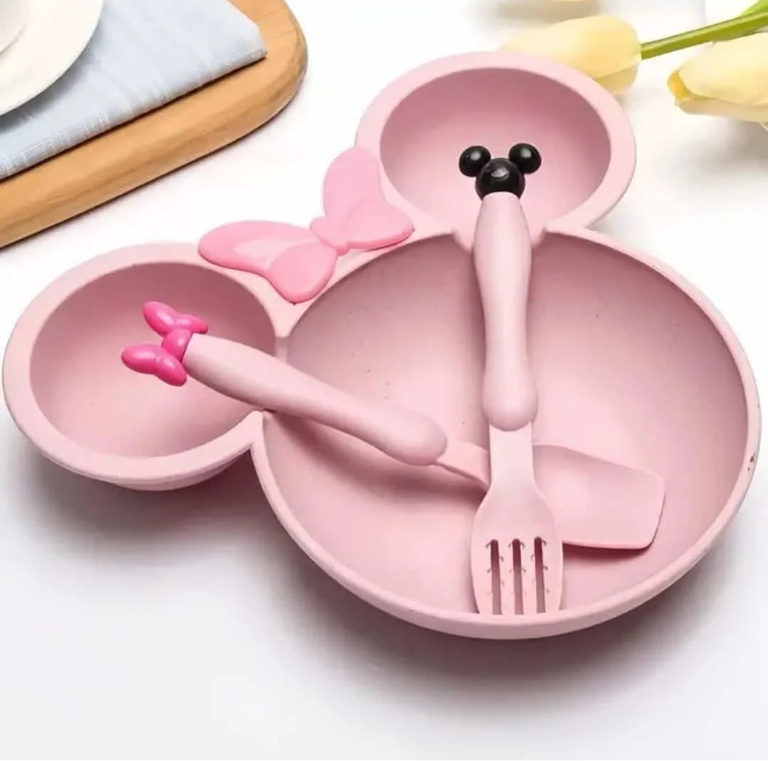 Mini Mouse Silicone Feeding Set – Nordic Pink | BPA-Free | Microwave Safe