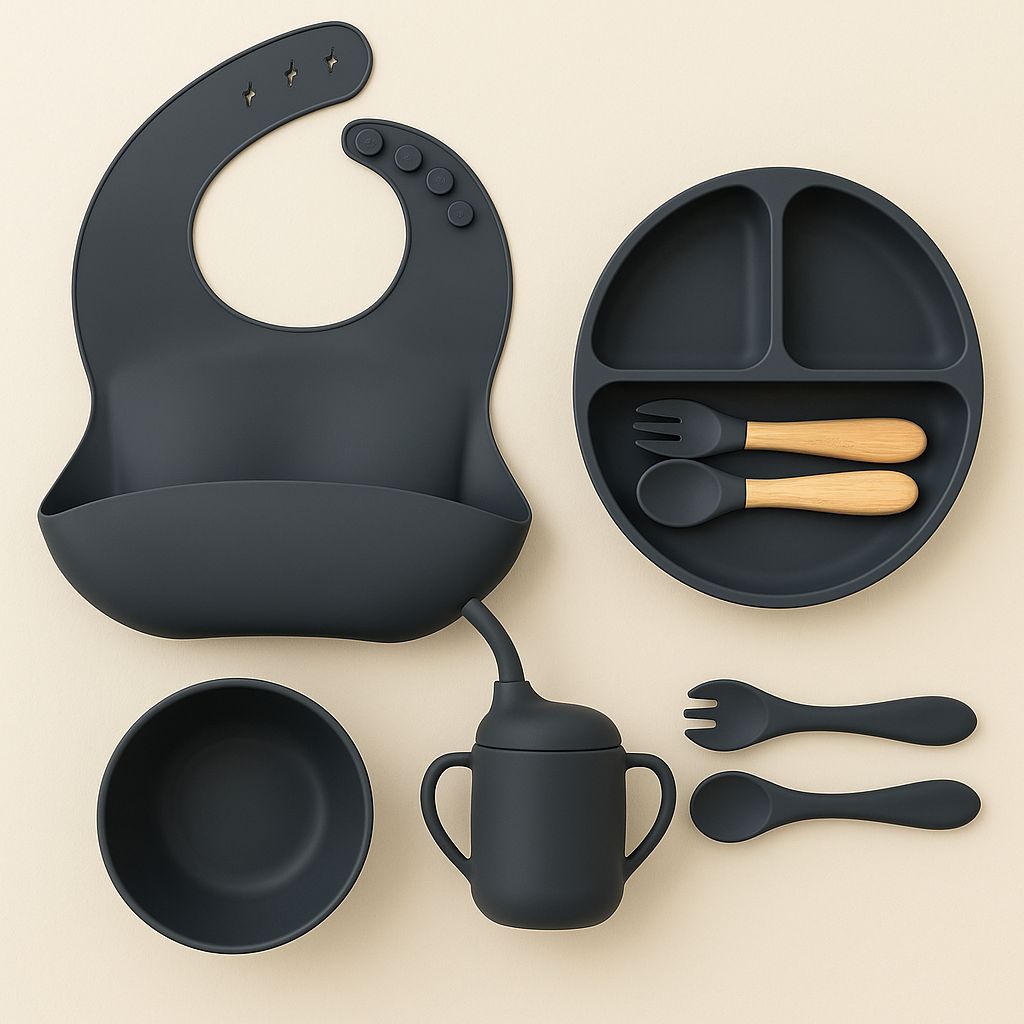 Silicone Baby Feeding Set – 5-Piece Beige | BPA-Free | Microwave Safe