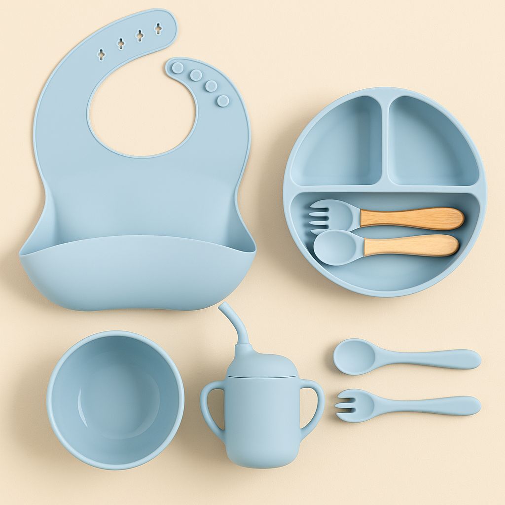 Silicone Baby Feeding Set – 5-Piece Beige | BPA-Free | Microwave Safe