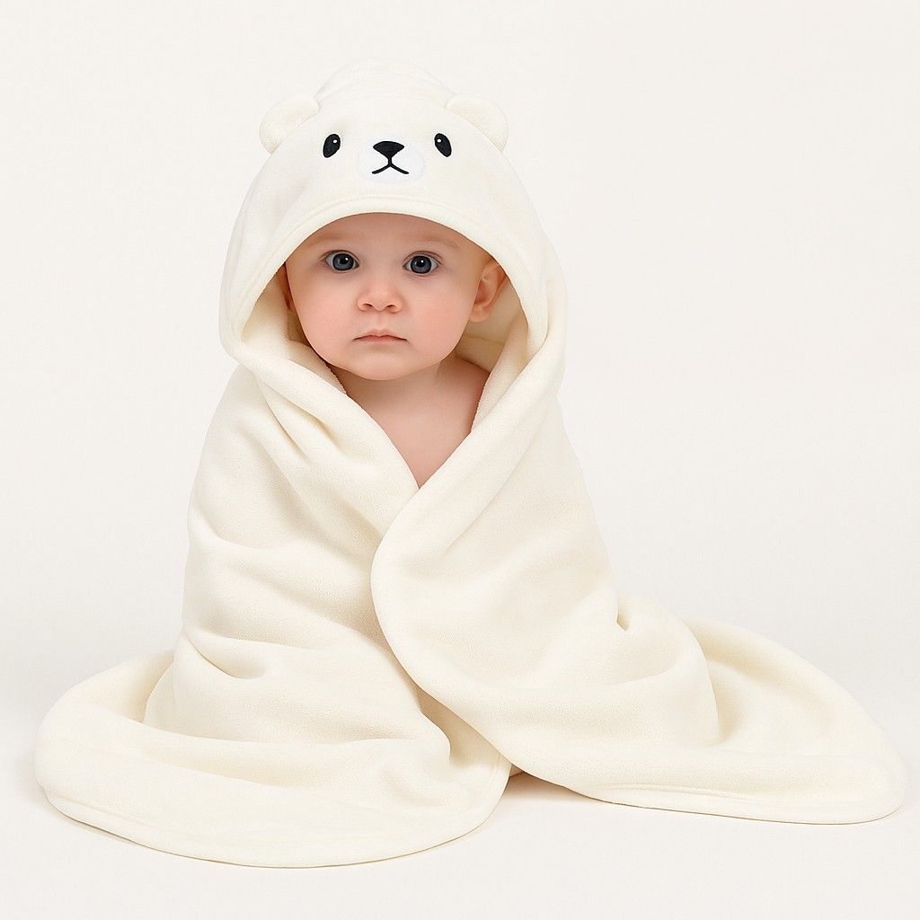 Bear Hooded Baby Bath Towel – Soft & Cozy Coral Fleece
