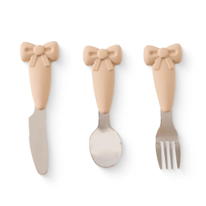 Butterfly Bow Cutlery Set – 3-Piece Silicone & Stainless Steel | Beige Pink