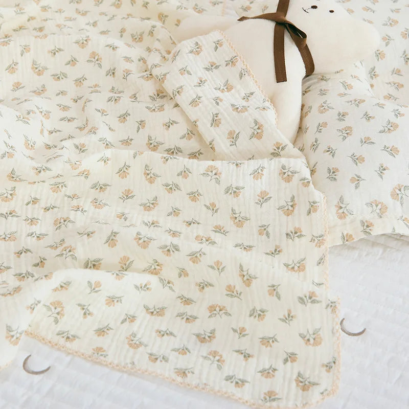 Soft Embroidered Muslin Blanket – Summer Baby Swaddle | Vintage Cotton Gauze 150×120cm