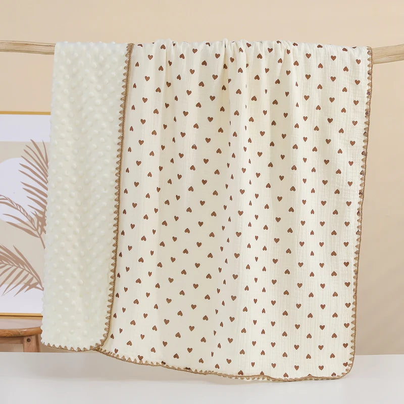 Soft Muslin Baby Blanket – Printed Cotton Swaddle | Neutral Vintage Style 101×96cm