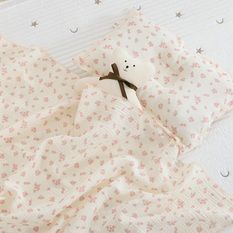 Soft Embroidered Muslin Blanket – Summer Baby Swaddle | Vintage Cotton Gauze 150×120cm