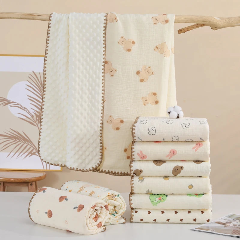 Soft Muslin Baby Blanket – Printed Cotton Swaddle | Neutral Vintage Style 101×96cm