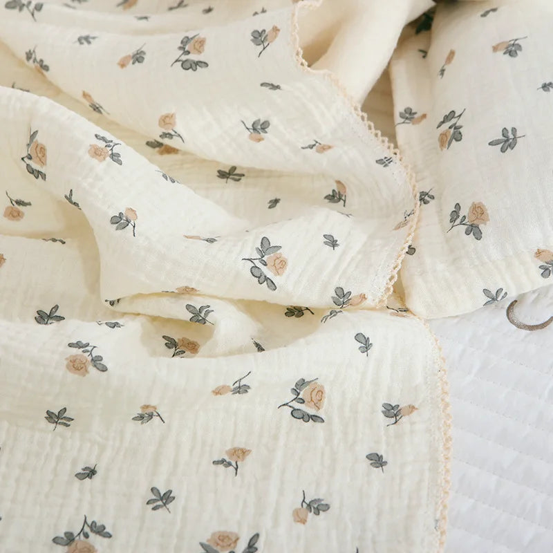 Soft Embroidered Muslin Blanket – Summer Baby Swaddle | Vintage Cotton Gauze 150×120cm