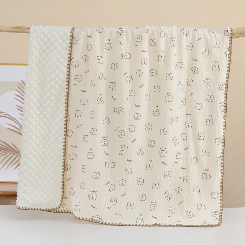Soft Muslin Baby Blanket – Printed Cotton Swaddle | Neutral Vintage Style 101×96cm