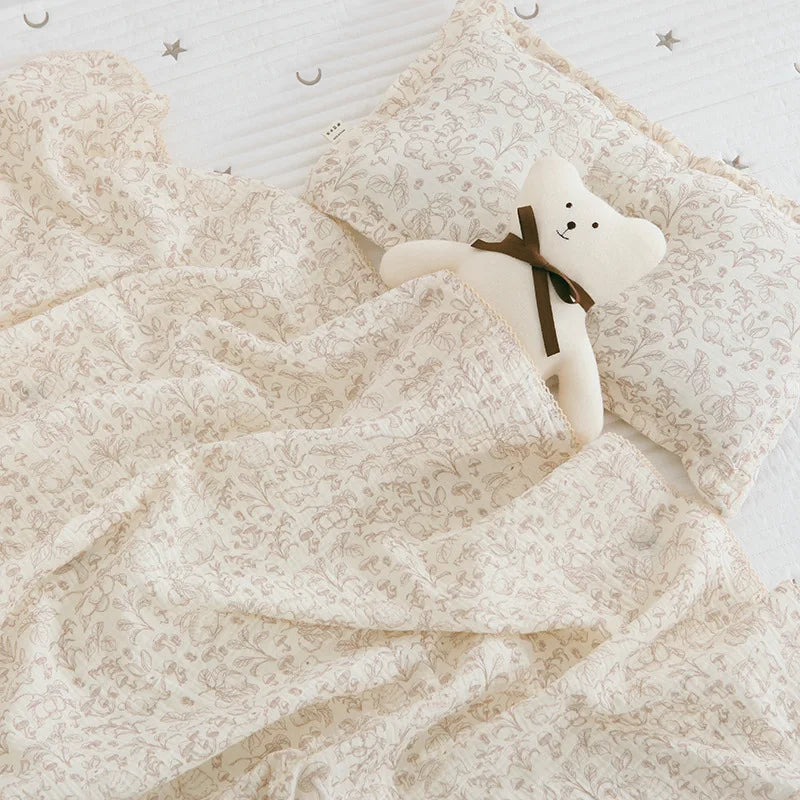 Soft Embroidered Muslin Blanket – Summer Baby Swaddle | Vintage Cotton Gauze 150×120cm