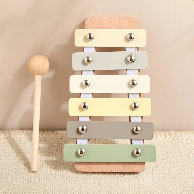 Montessori Wooden Musical Set – Natural Baby Instruments | Xylophone, Drum & Rattles