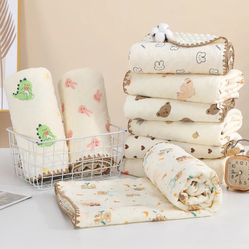 Soft Muslin Baby Blanket – Printed Cotton Swaddle | Neutral Vintage Style 101×96cm