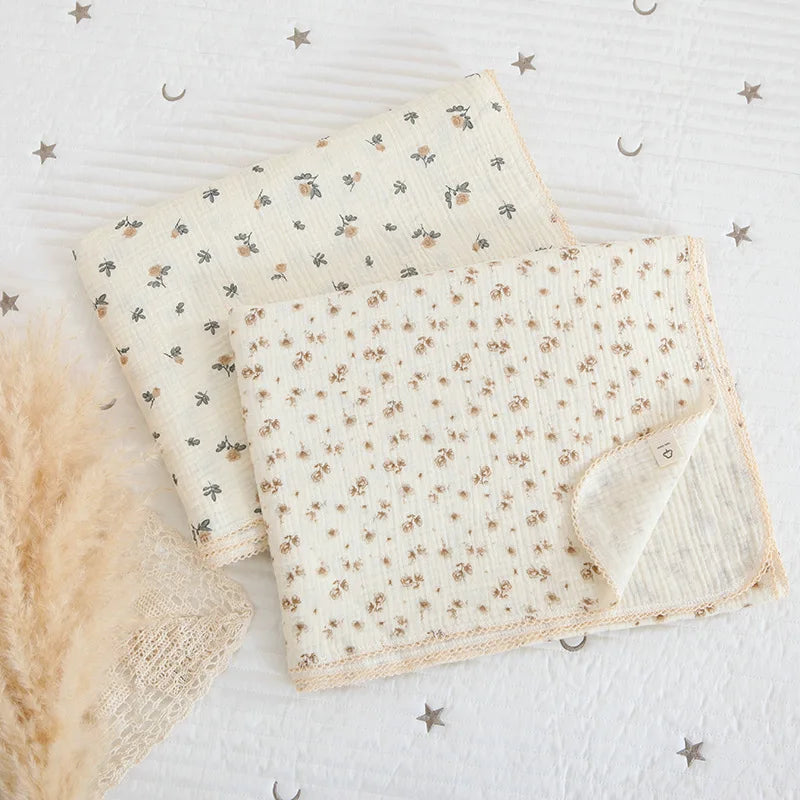 Soft Embroidered Muslin Blanket – Summer Baby Swaddle | Vintage Cotton Gauze 150×120cm
