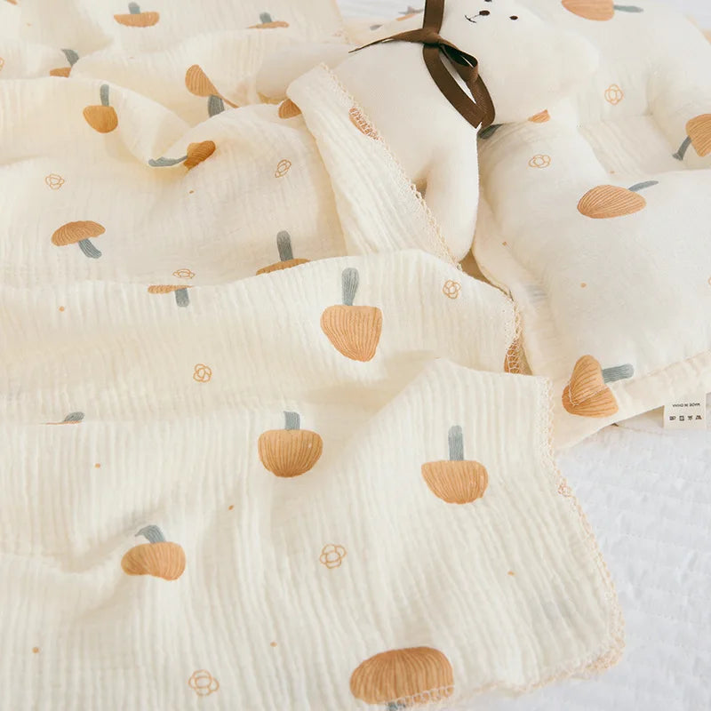Soft Embroidered Muslin Blanket – Summer Baby Swaddle | Vintage Cotton Gauze 150×120cm