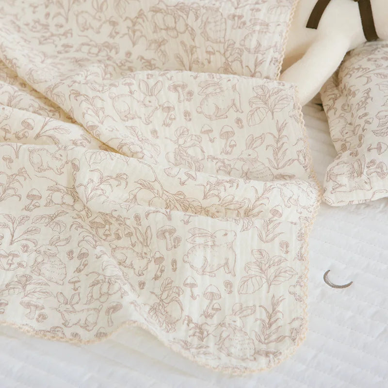 Soft Embroidered Muslin Blanket – Summer Baby Swaddle | Vintage Cotton Gauze 150×120cm