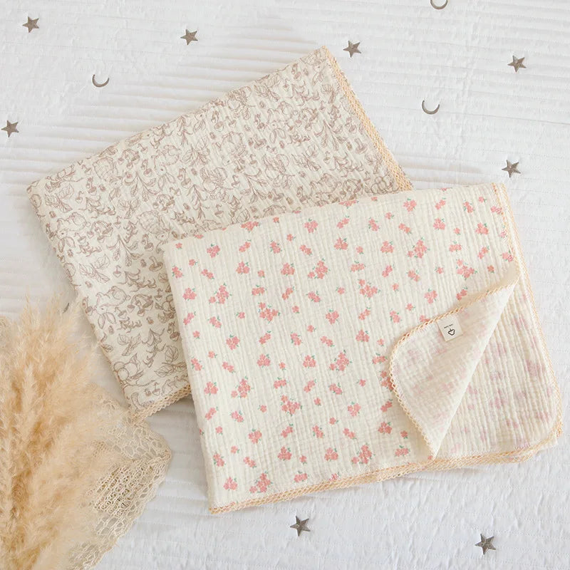Soft Embroidered Muslin Blanket – Summer Baby Swaddle | Vintage Cotton Gauze 150×120cm