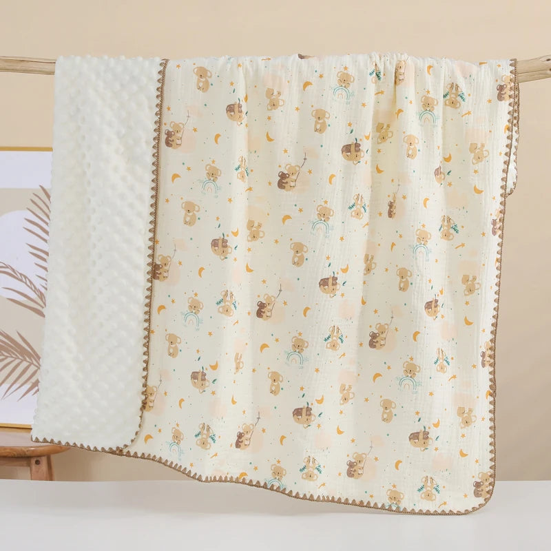 Soft Muslin Baby Blanket – Printed Cotton Swaddle | Neutral Vintage Style 101×96cm