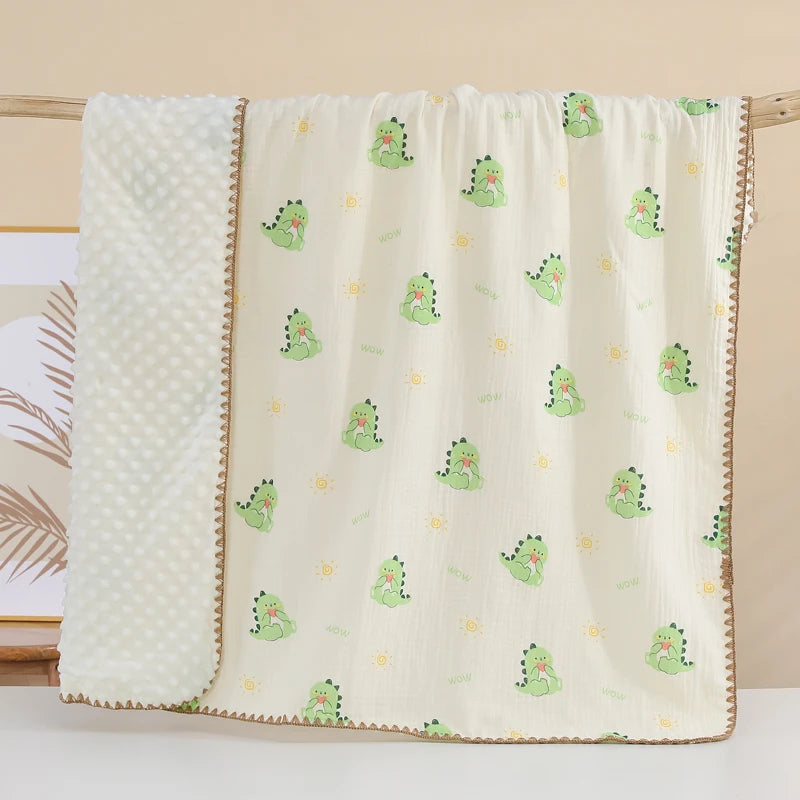 Soft Muslin Baby Blanket – Printed Cotton Swaddle | Neutral Vintage Style 101×96cm