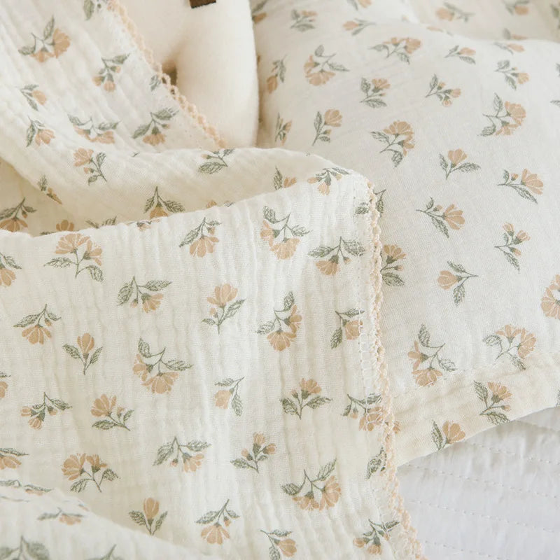 Soft Embroidered Muslin Blanket – Summer Baby Swaddle | Vintage Cotton Gauze 150×120cm