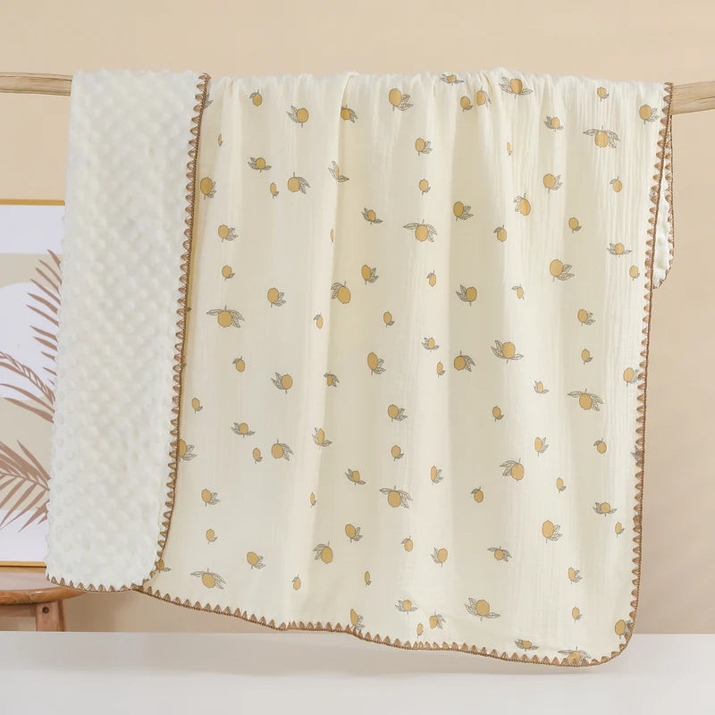 Soft Muslin Baby Blanket – Printed Cotton Swaddle | Neutral Vintage Style 101×96cm