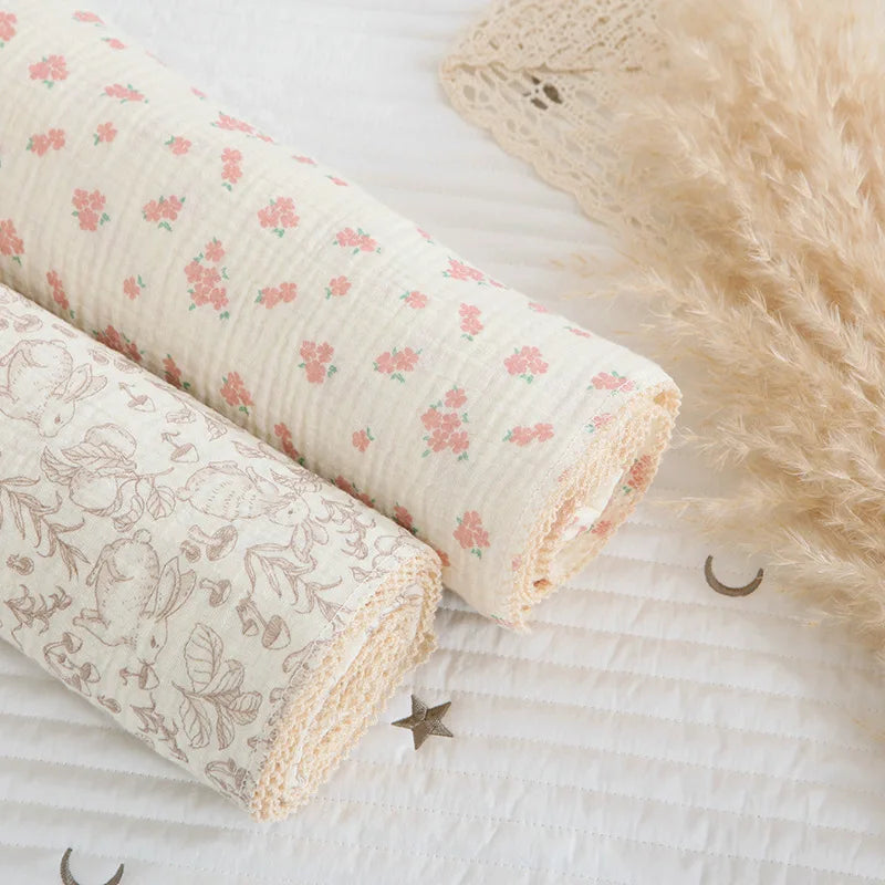 Soft Embroidered Muslin Blanket – Summer Baby Swaddle | Vintage Cotton Gauze 150×120cm