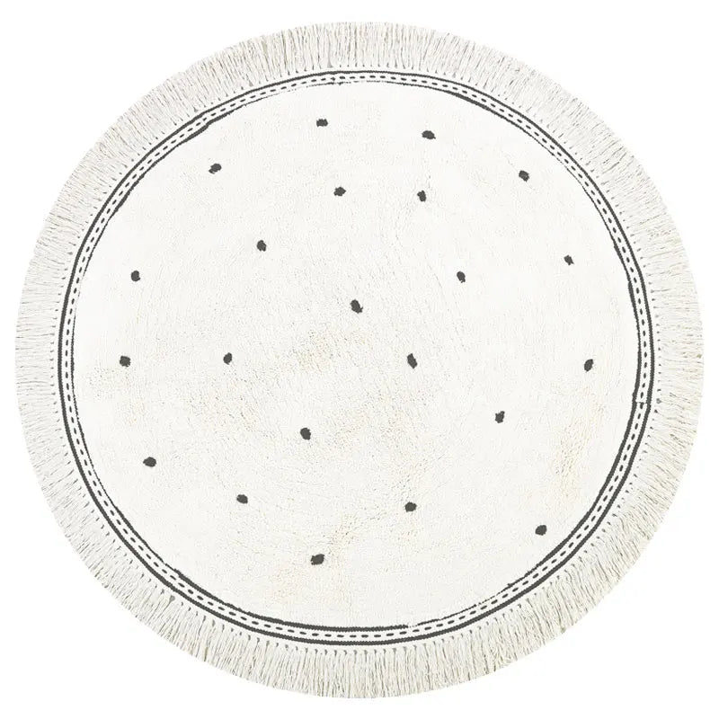 Round Cotton Fringe Rug – Minimalist Polka Dot Design