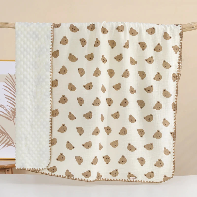 Soft Muslin Baby Blanket – Printed Cotton Swaddle | Neutral Vintage Style 101×96cm