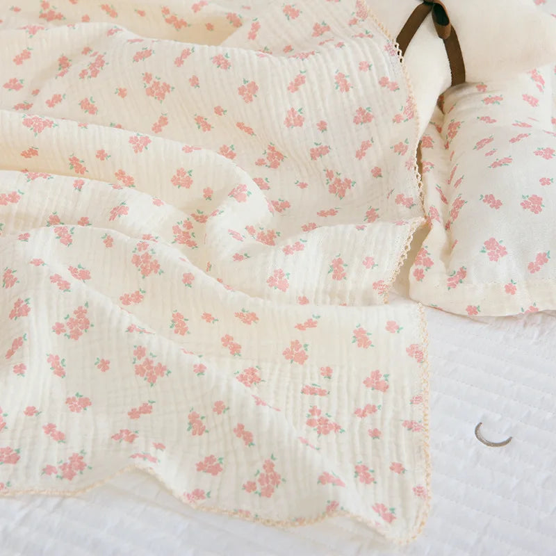 Soft Embroidered Muslin Blanket – Summer Baby Swaddle | Vintage Cotton Gauze 150×120cm