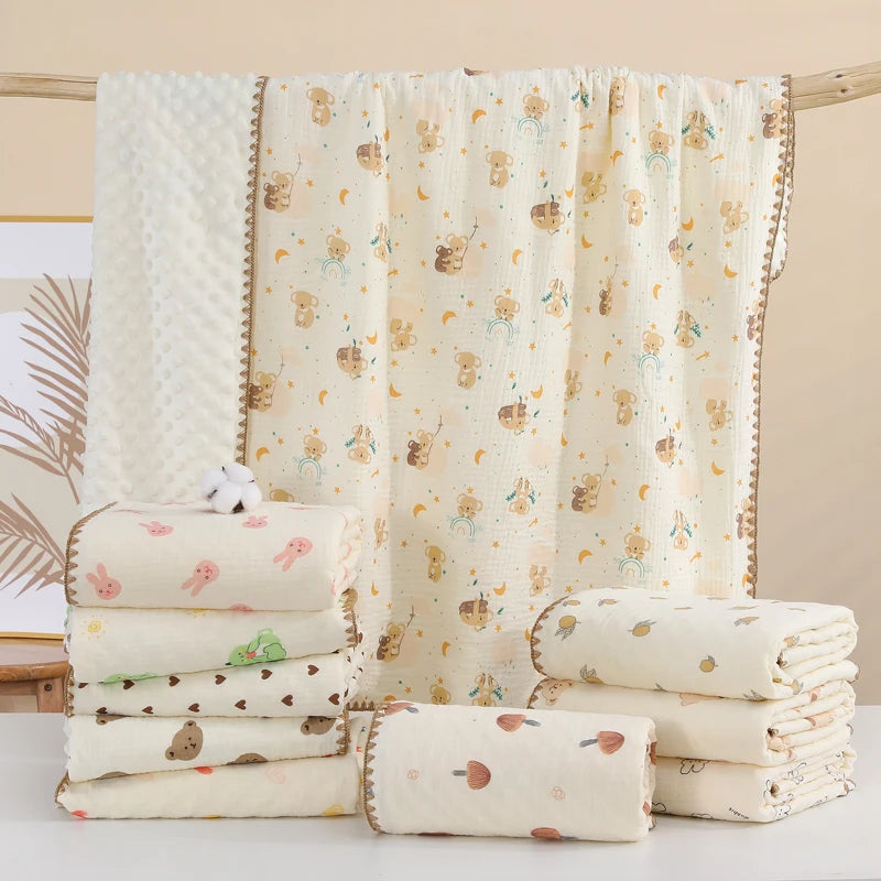 Soft Muslin Baby Blanket – Printed Cotton Swaddle | Neutral Vintage Style 101×96cm