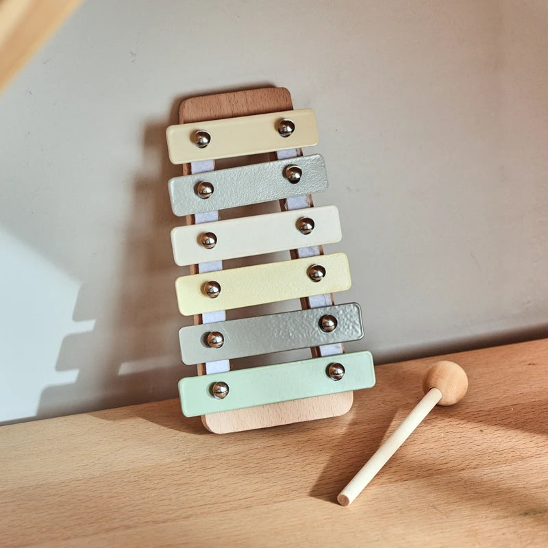 Montessori Wooden Musical Set – Natural Baby Instruments | Xylophone, Drum & Rattles