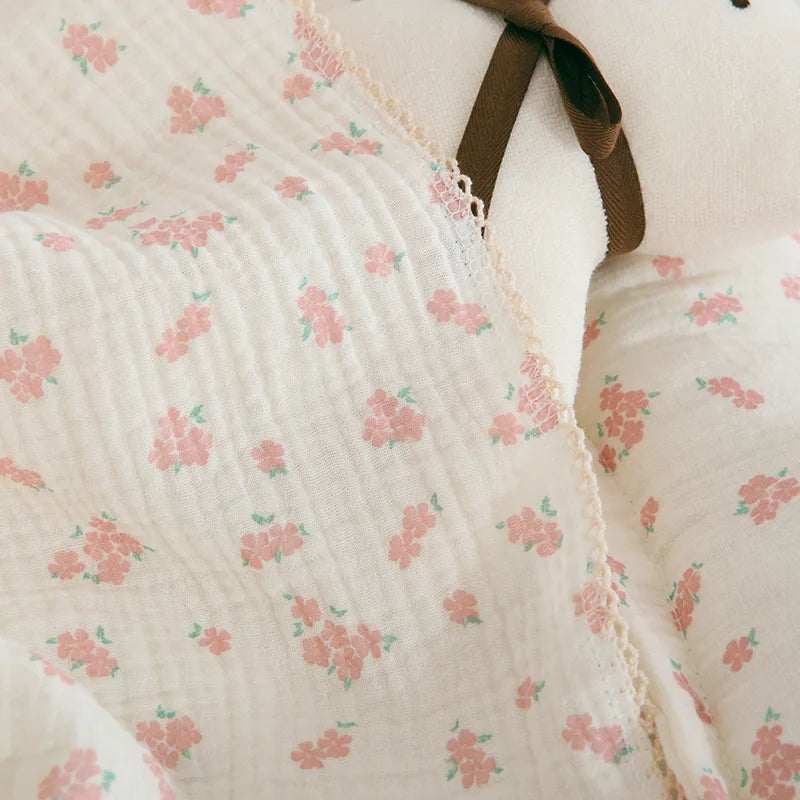 Soft Embroidered Muslin Blanket – Summer Baby Swaddle | Vintage Cotton Gauze 150×120cm