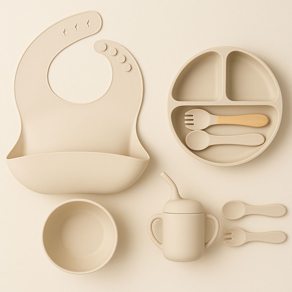 Silicone Baby Feeding Set – 5-Piece Beige | BPA-Free | Microwave Safe