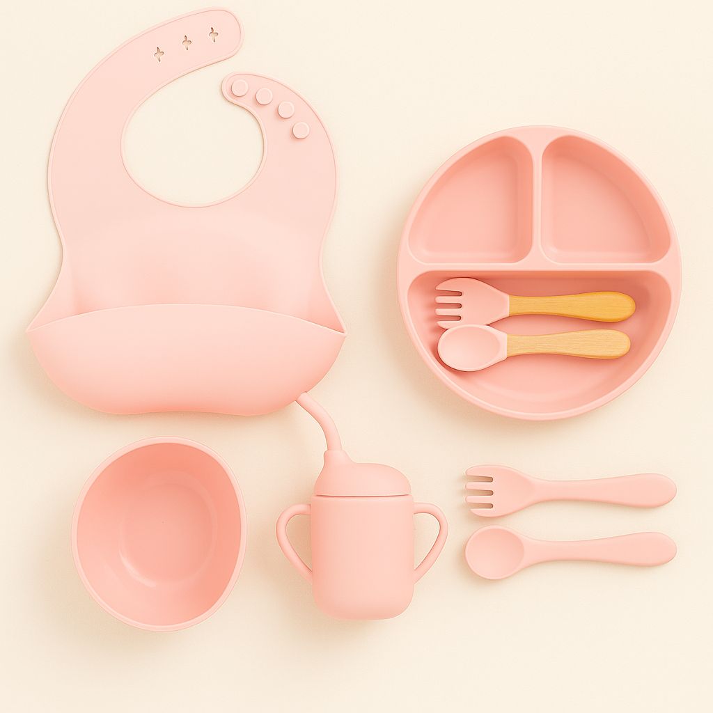 Silicone Baby Feeding Set – 5-Piece Beige | BPA-Free | Microwave Safe